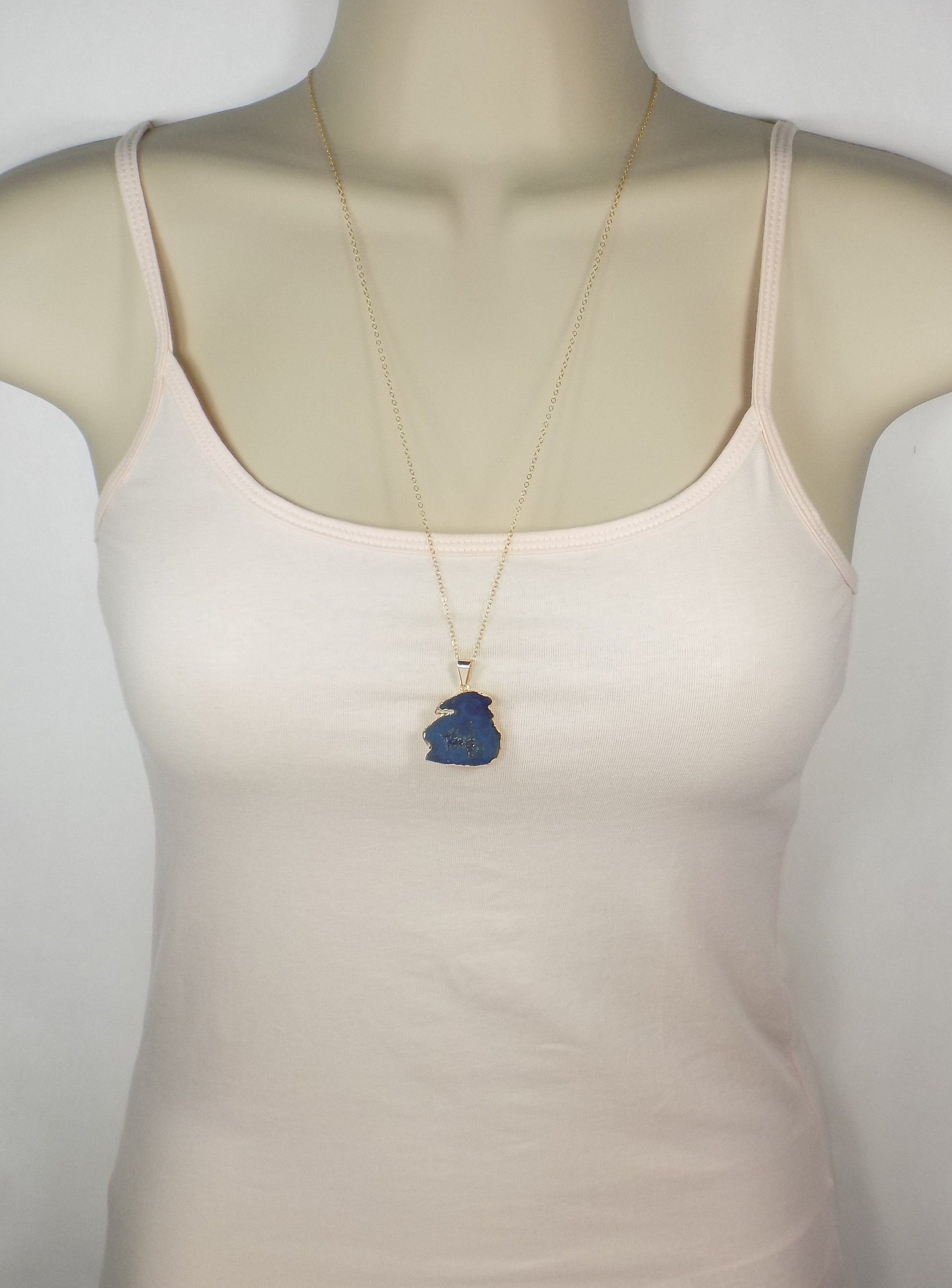 Small Geode Necklace Blue - 14K Gold Filled Chain