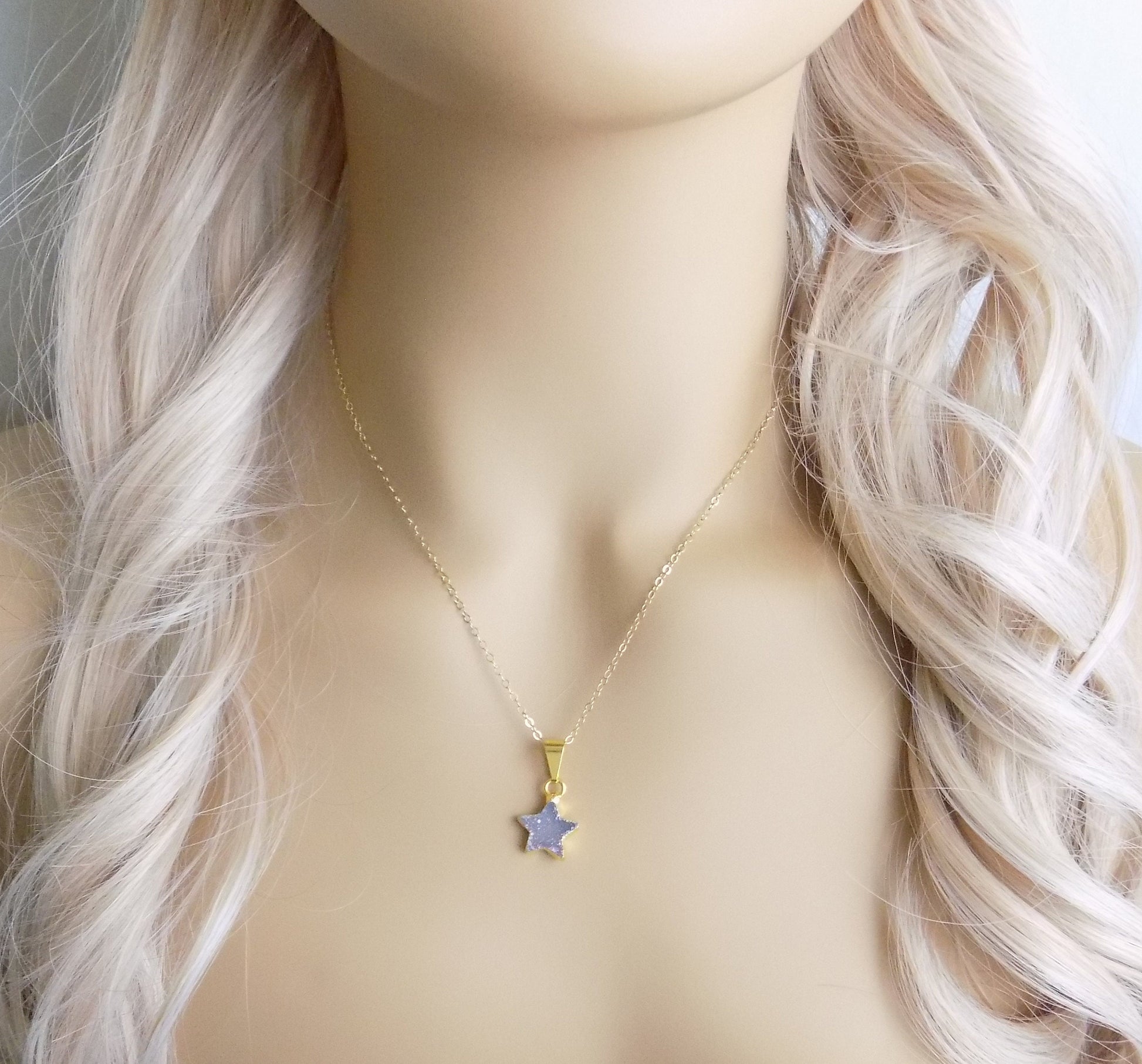 Tiny Moon and Star Druzy Necklaces on Gold Filled Chain - Celestial Jewelry