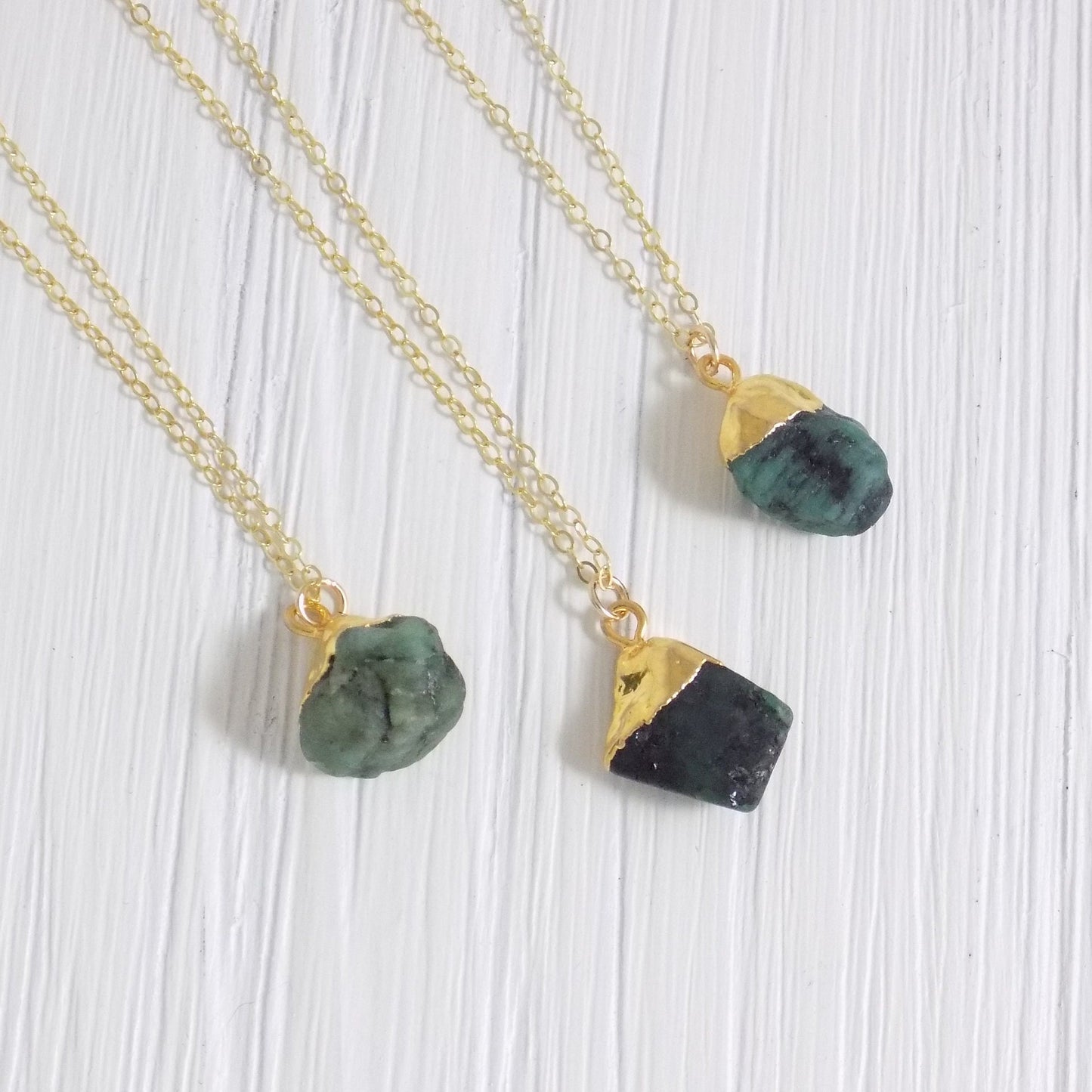 Raw Green Emerald Necklace Personalized, May Birthstone Necklaces Gold, Genuine Raw Emerald, Christmas Gifts For Her, M3-15