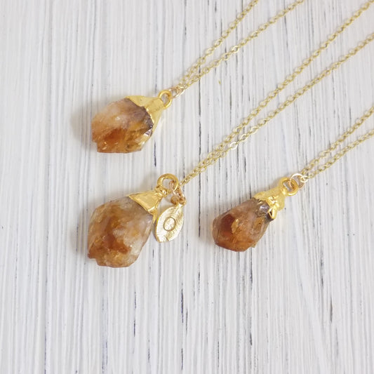 Raw Citrine Necklace, Boho Rough Citrine Pendant, Citrine Crystal Birthstone Necklace, Personalized Gold Layer, Mothers Day Gift, R12-12