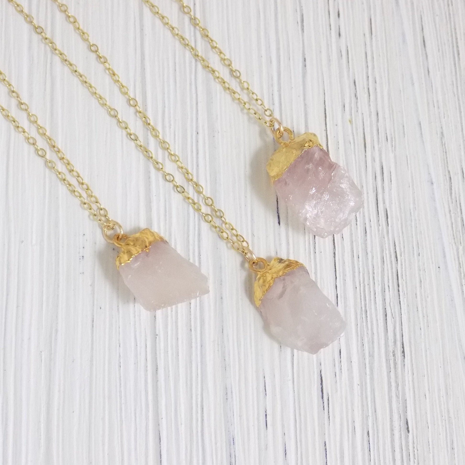 Raw Rose Quartz Pendant Necklace on 14K Gold Filled Chain - Heart Chakra