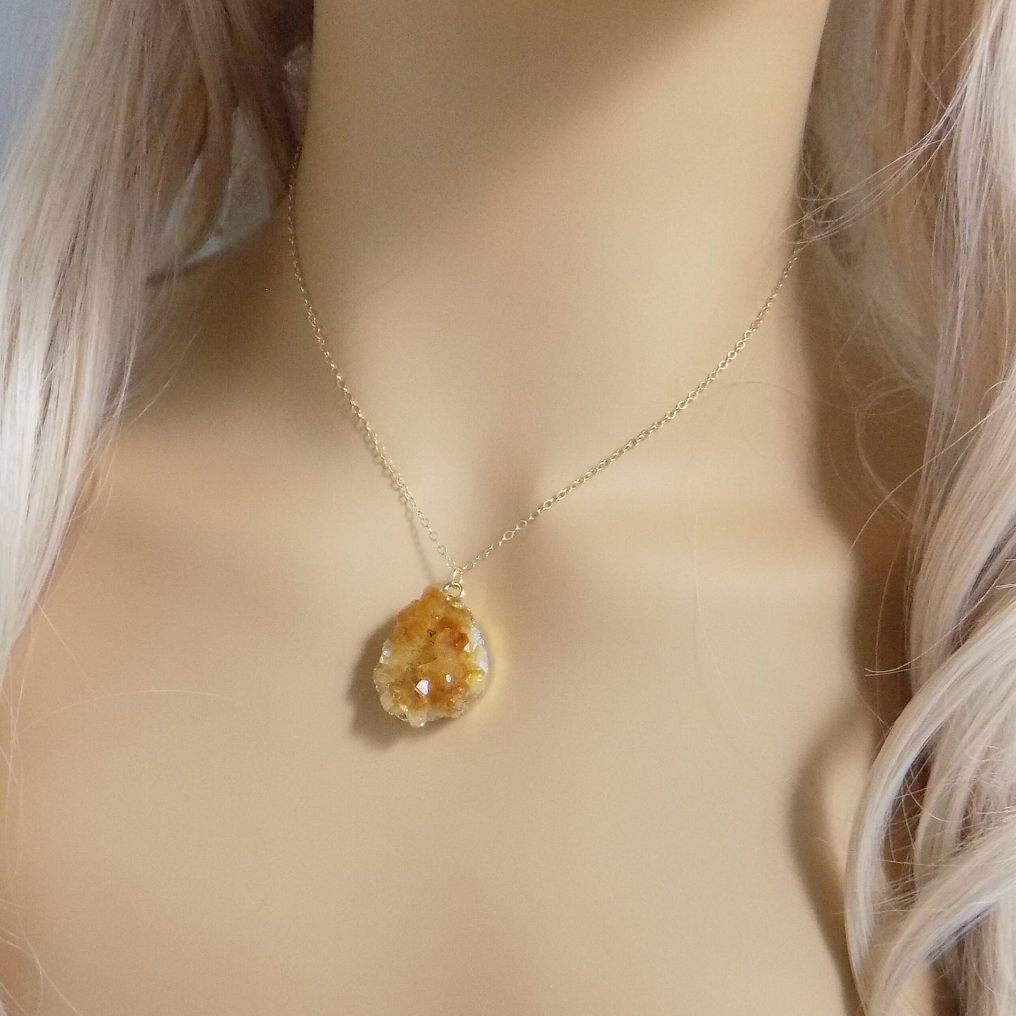 Raw Citrine Necklace, Citrine Crystal, Citrine Pendant, Gold Citrine, November Birthstone, Boho Statement Jewelry, R13-03