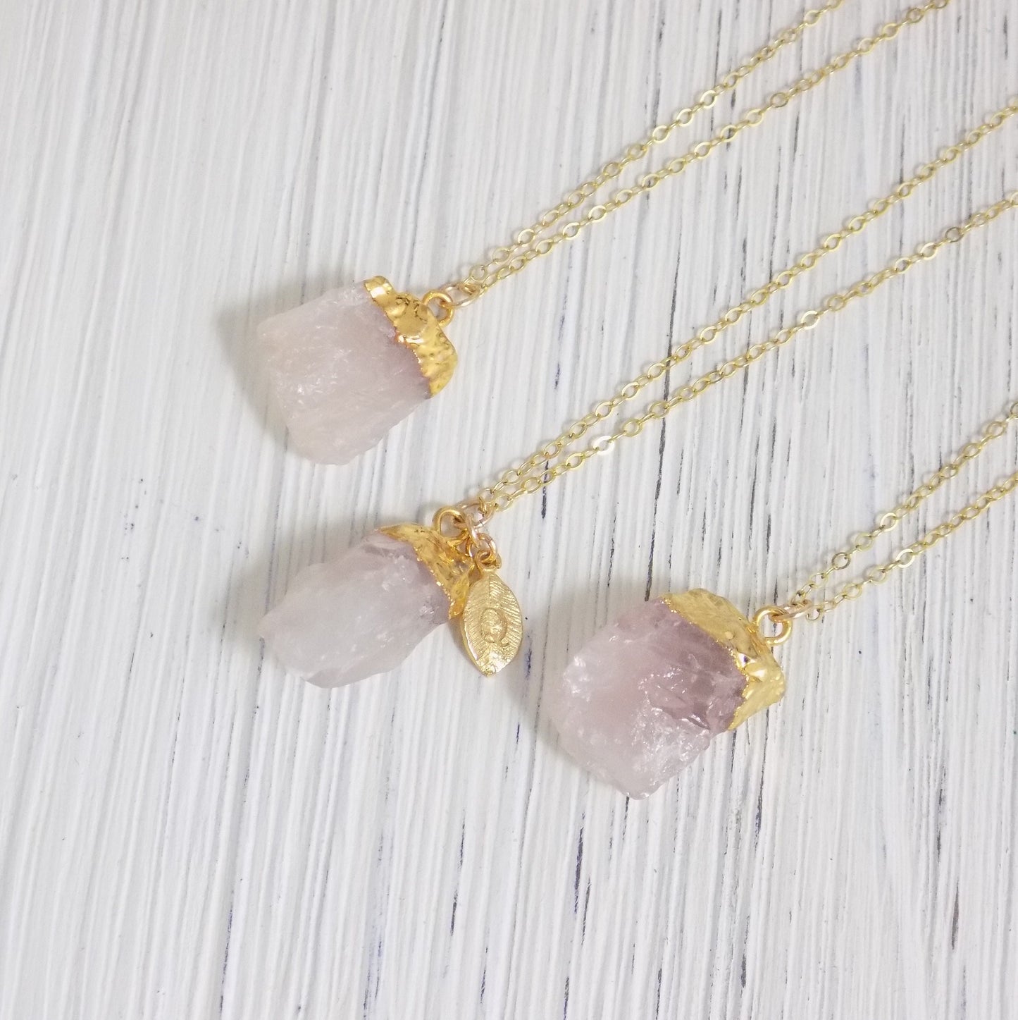 Raw Rose Quartz Pendant Necklace on 14K Gold Filled Chain - Heart Chakra