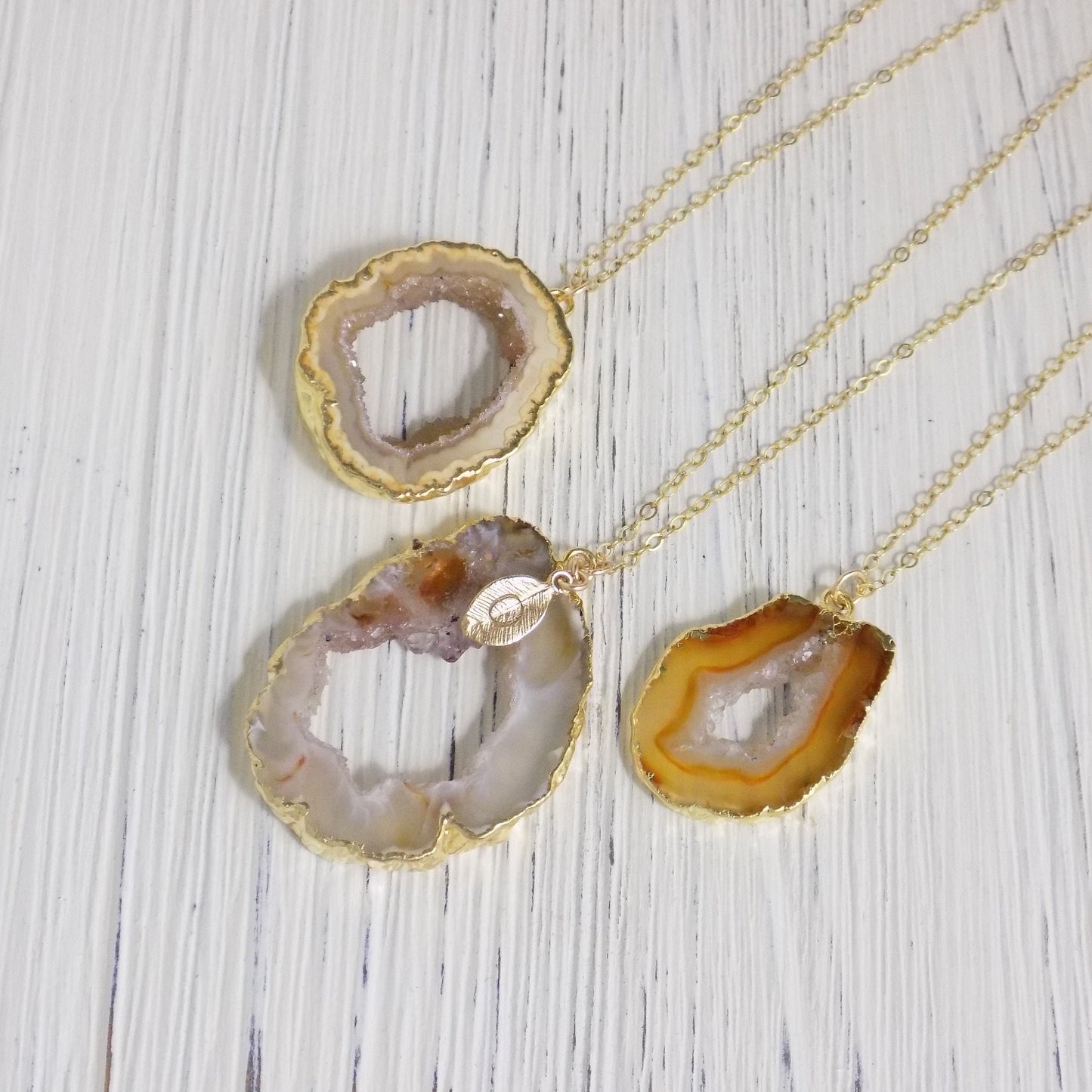 White Geode Necklace Personalized - Small Druzy Necklace