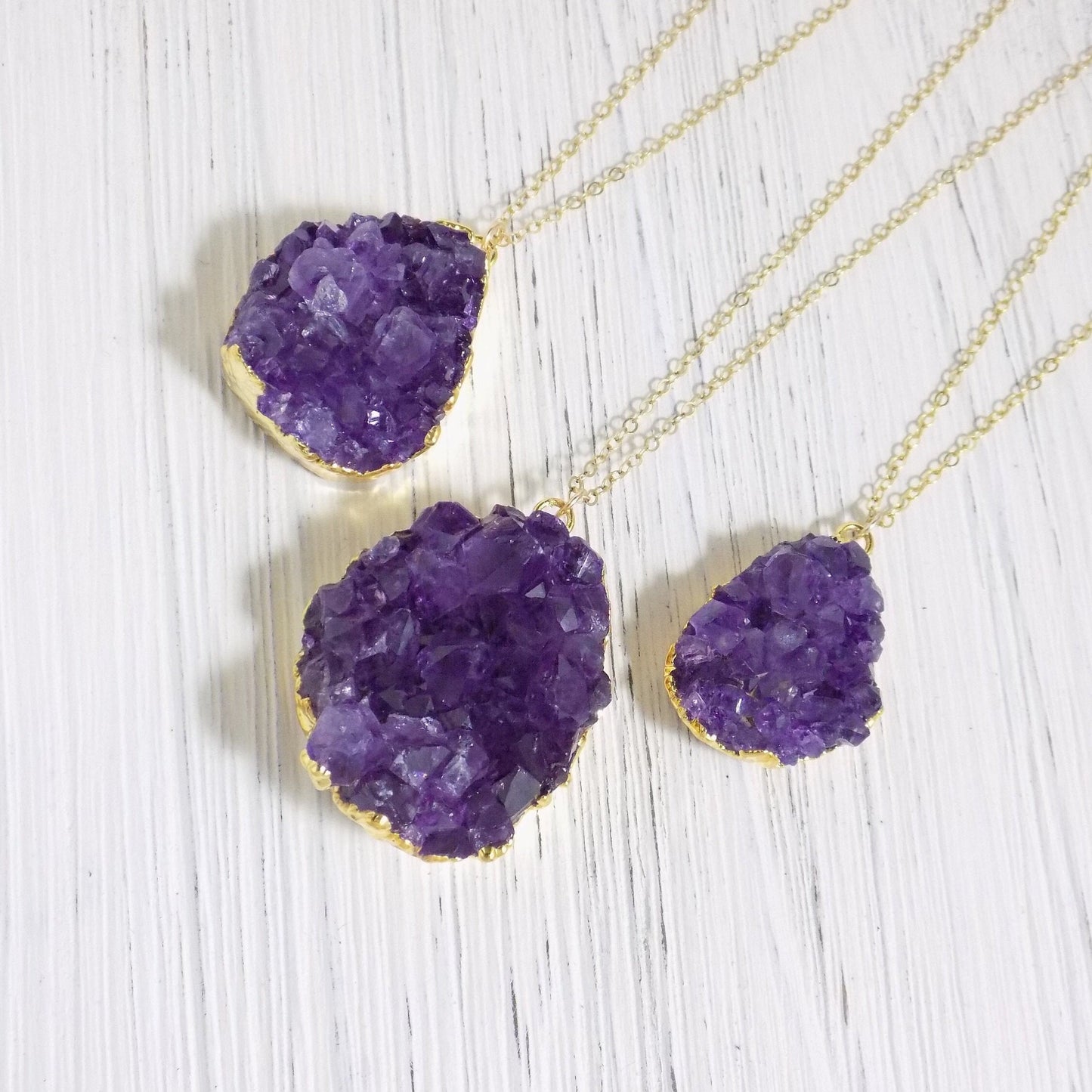 Raw Amethyst Necklace - Druzy Necklace