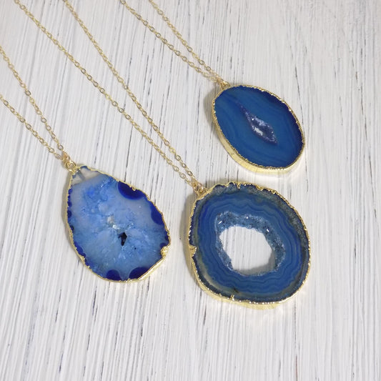 Unique Agate Necklace - Personalized Blue Druzy Necklace