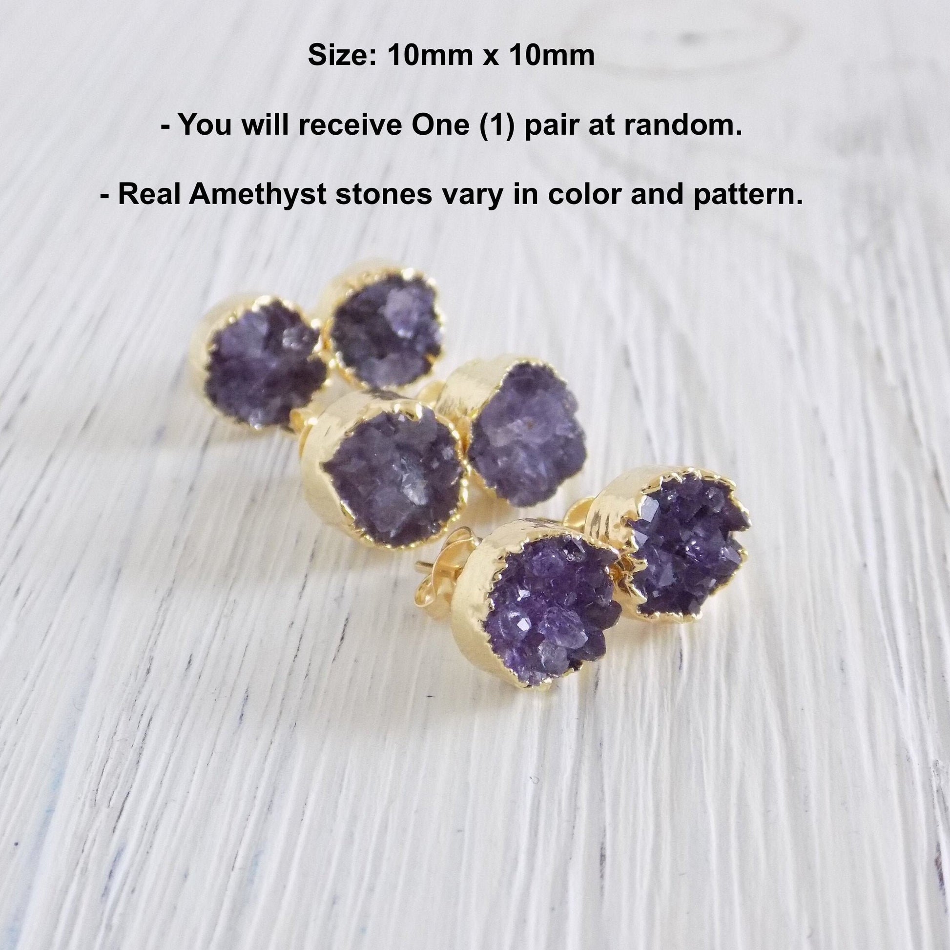 Gift Women, Amethyst Stud Earrings, Raw Amethyst Earrings, Amethyst Druzy, Purple Gemstone Earrings, Small Stone Posts, Gold Amethyst G7-163