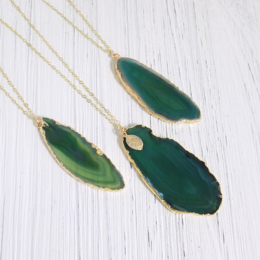 Boho Agate Necklace - Green Agate Necklace