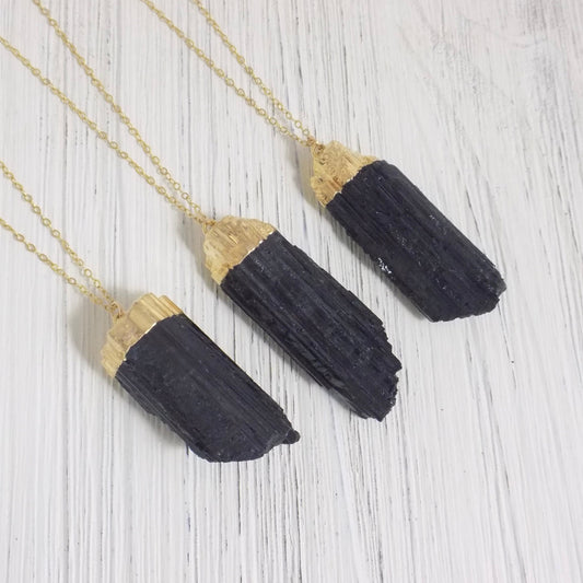 Large Raw Black Tourmaline Necklace - Healing Crystal Pendant