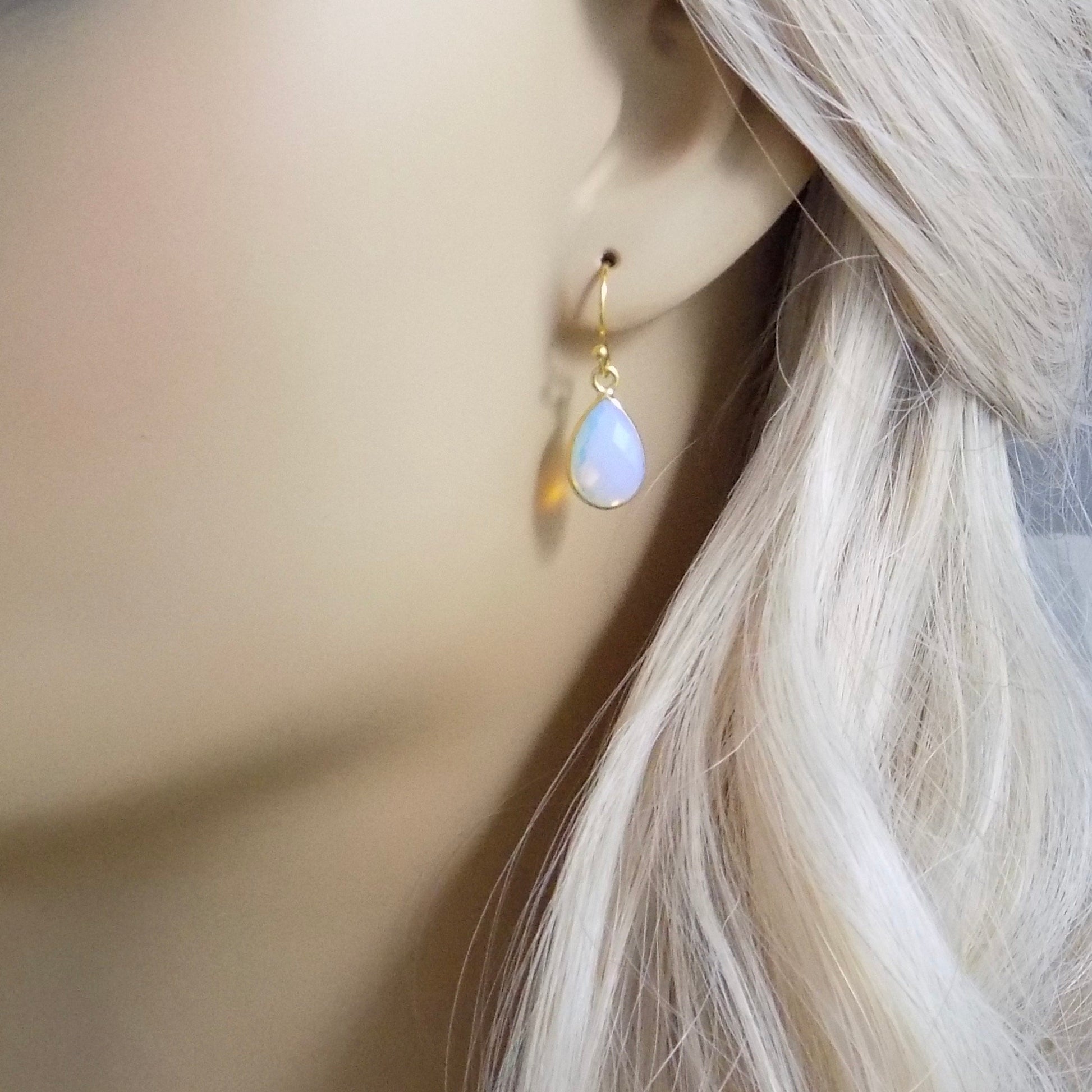 Mothers Day Gift, Opal Earrings Gold, Opalite Earring, Small Light Blue Crystal Earrings, Bridal Jewelry, Gifts For Wife, M4-64