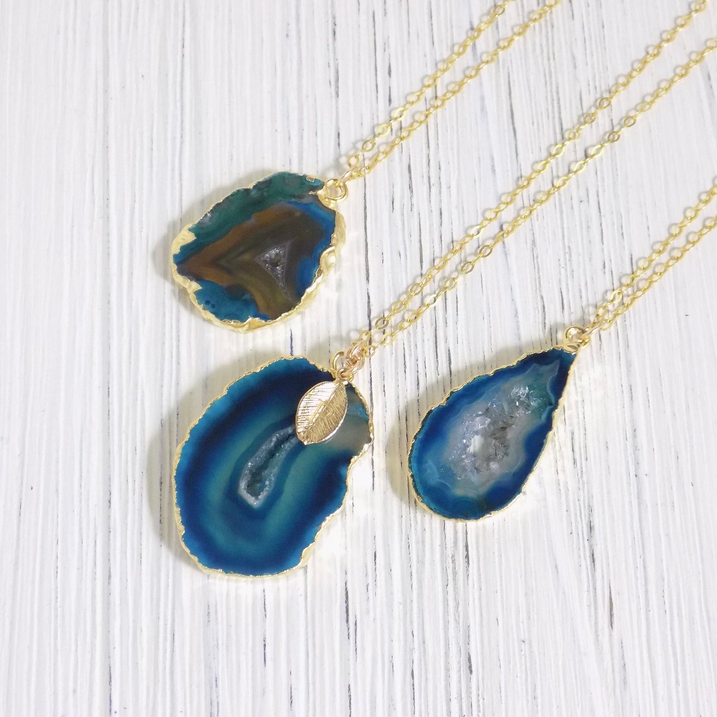 Small Geode Necklace Gold - Personalized Turquoise Stone Necklace