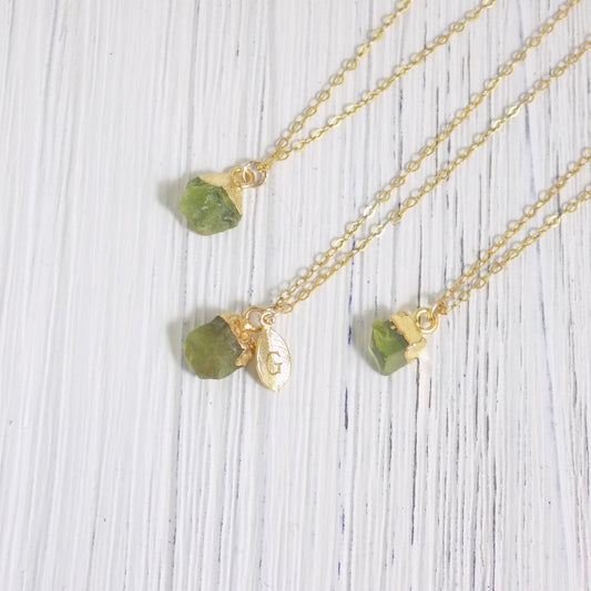 Tiny Peridot Crystal Necklace - Personalized Raw Peridot Necklace