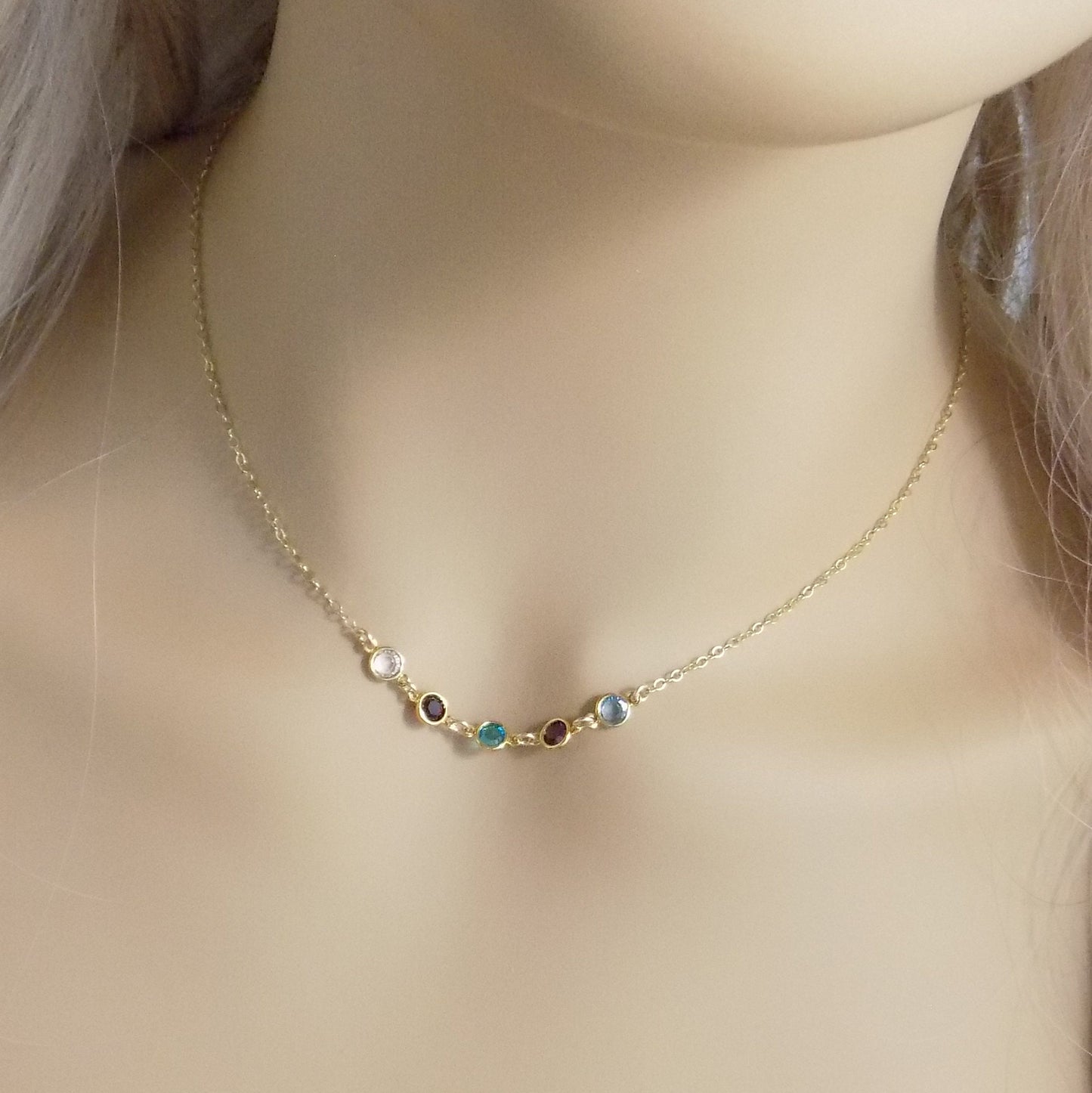 Tiny Birthstone Necklace - Family Birthstone Necklace Gold