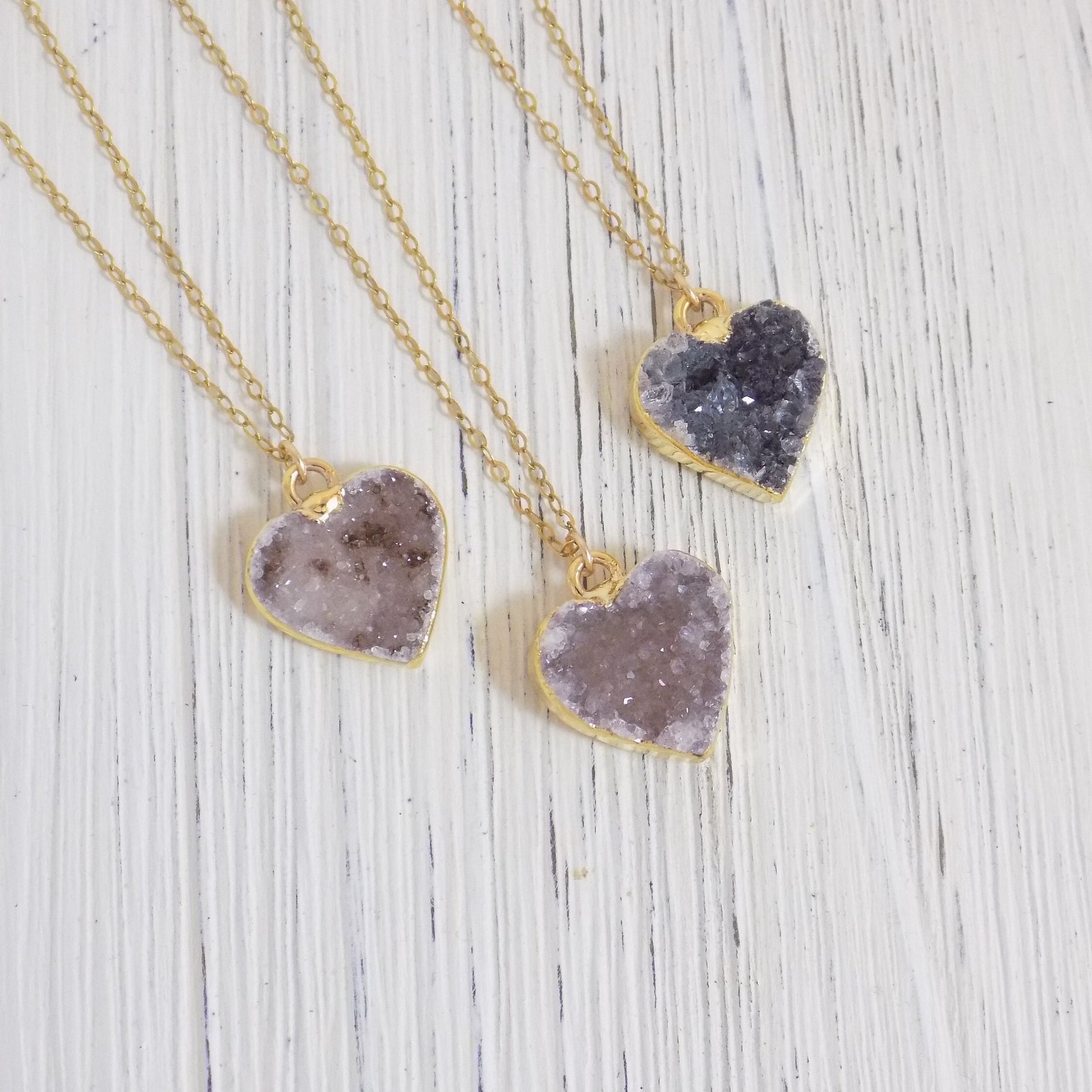 Heart Shaped Druzy Necklace - 14K Gold Filled Chain