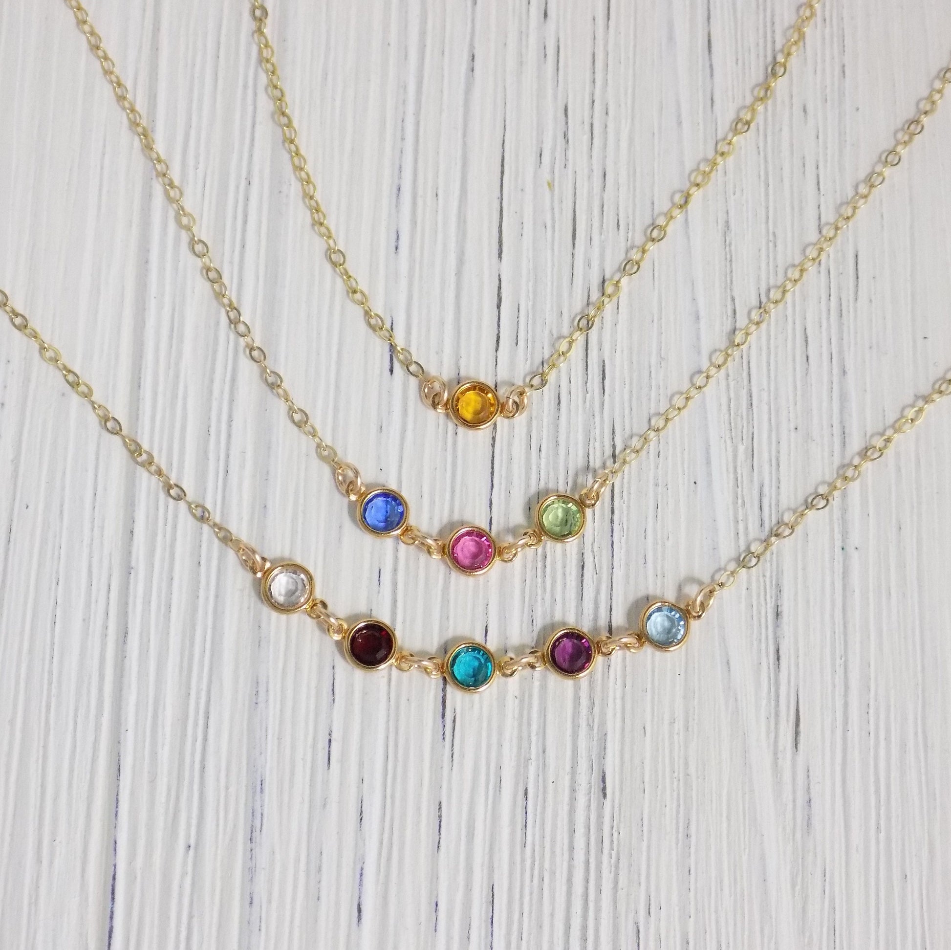 Tiny Birthstone Necklace - Family Birthstone Necklace Gold