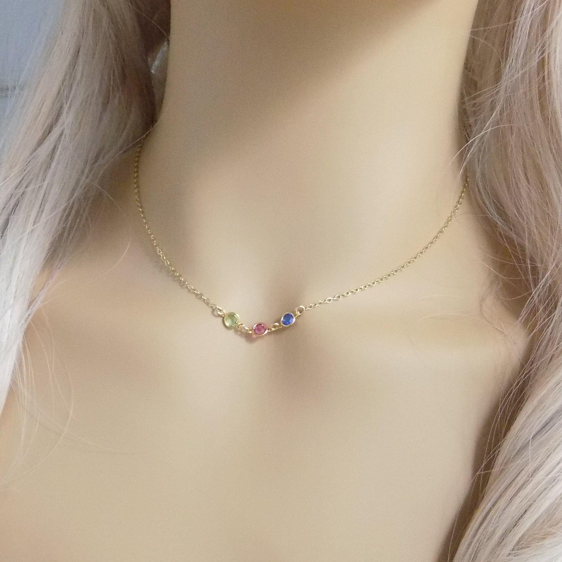 Tiny Birthstone Necklace - Family Birthstone Necklace Gold