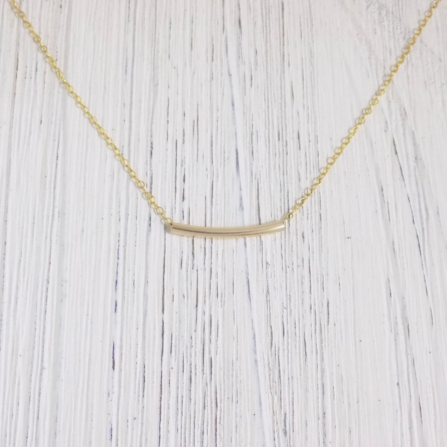 14K Gold Filled Simple Everyday Curved Bar Necklace, Minimalist Layering, Gift For Women, Z1-46