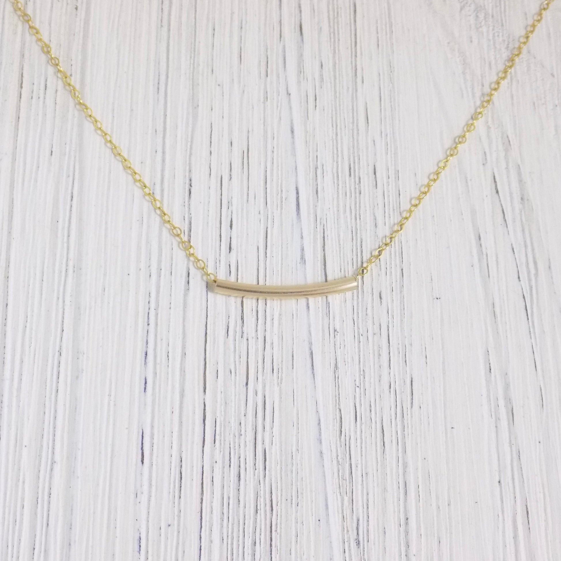 14K Gold Filled Simple Everyday Curved Bar Necklace, Minimalist Layering, Gift For Women, Z1-46