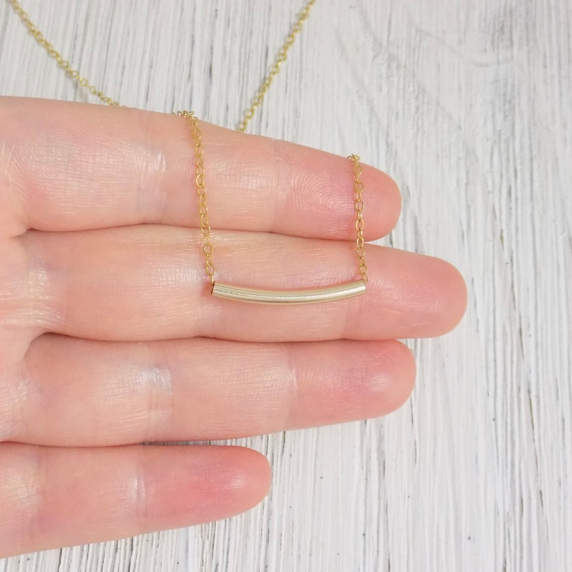 14K Gold Filled Simple Everyday Curved Bar Necklace, Minimalist Layering, Gift For Women, Z1-46