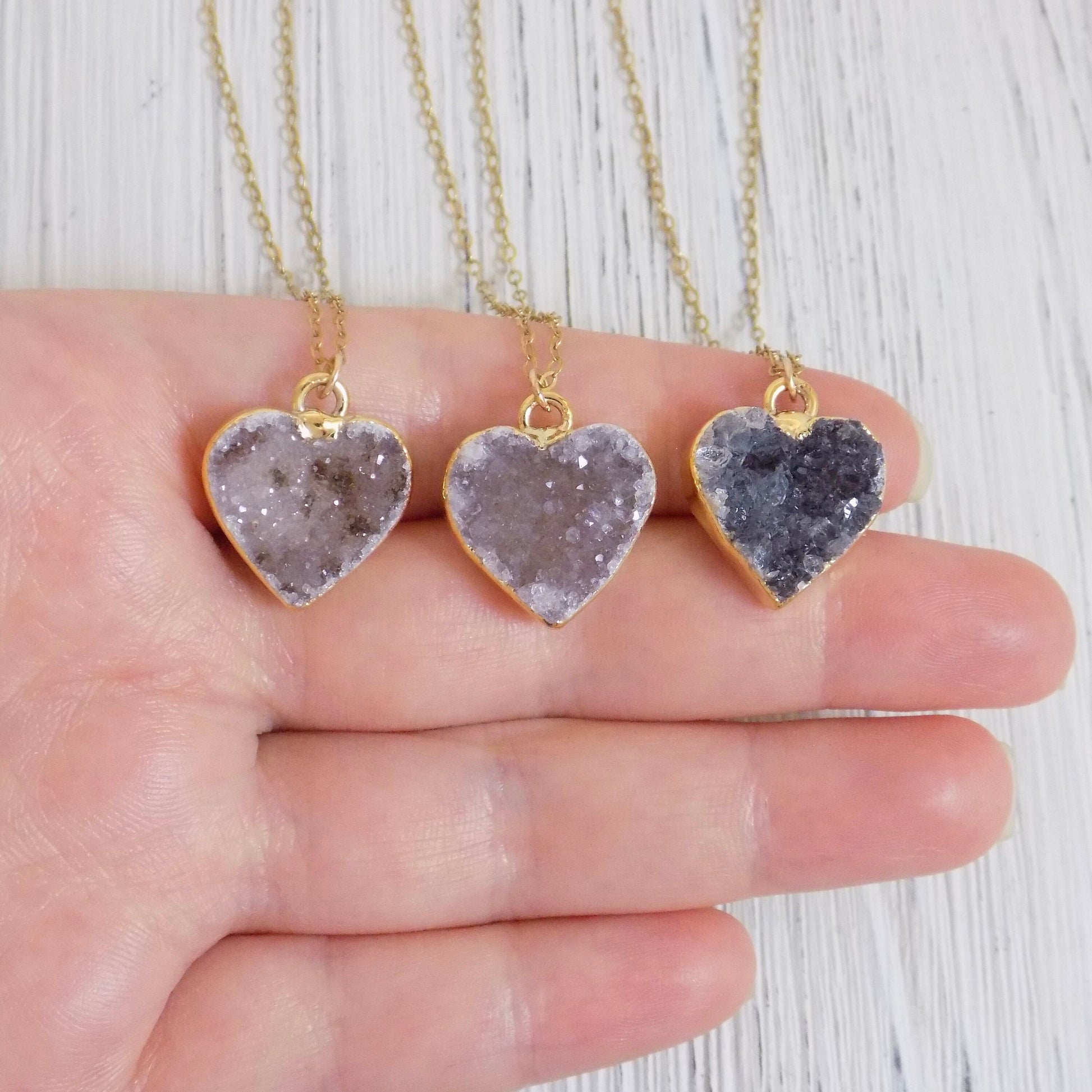 Druzy Necklace Heart, Personalized Necklace, Custom Necklace, Gemstone Necklace, Minimalist Necklace, Crystal Necklace Gift Women R9-112