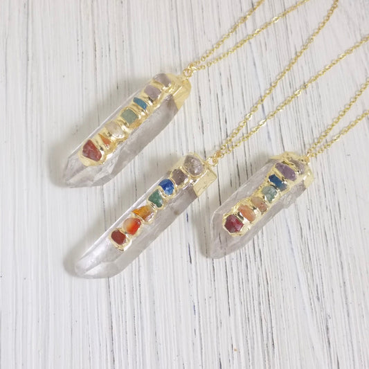 Chakra Necklace, 7 Chakra Necklace, Crystal Necklace, Yoga Necklace Gold, Healing Crystal, Boho Necklace Long, Boho Jewelry, G12-03