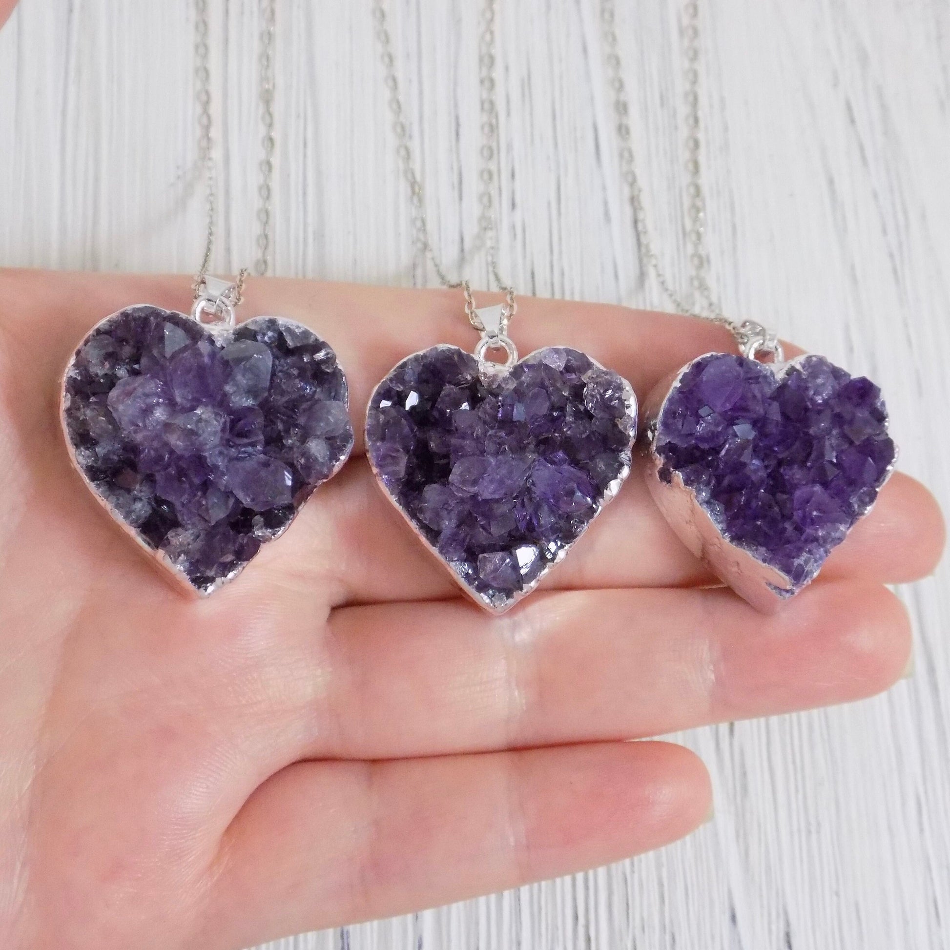 Raw Amethyst Necklace Silver - Purple Druzy Necklace