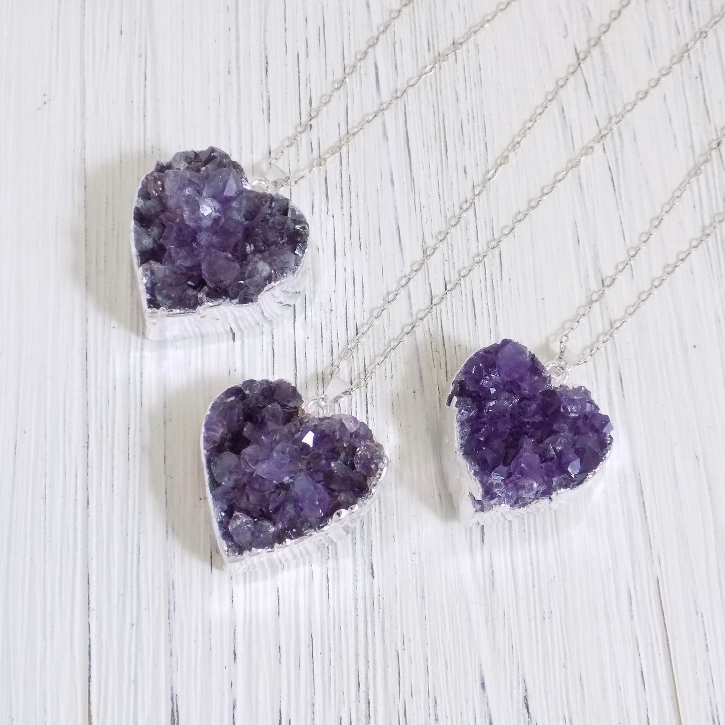 Raw Amethyst Necklace Silver - Purple Druzy Necklace