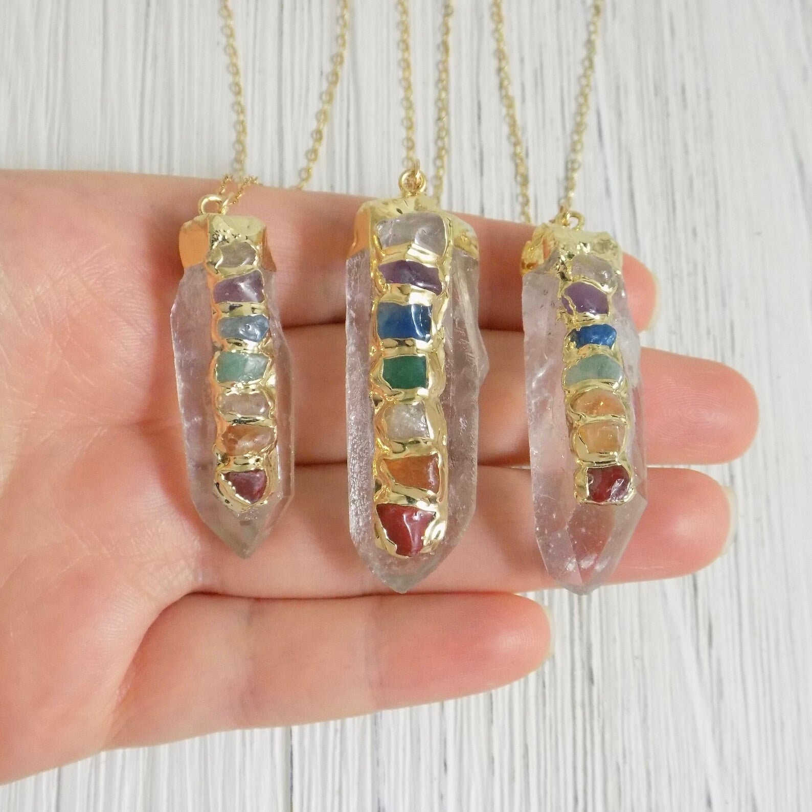 Mother Gift Women, Chakra Necklace, 7 Chakra Necklace, Crystal Necklace, Yoga Necklace, Gold Boho Necklace Long, April Birthstone, G12-111