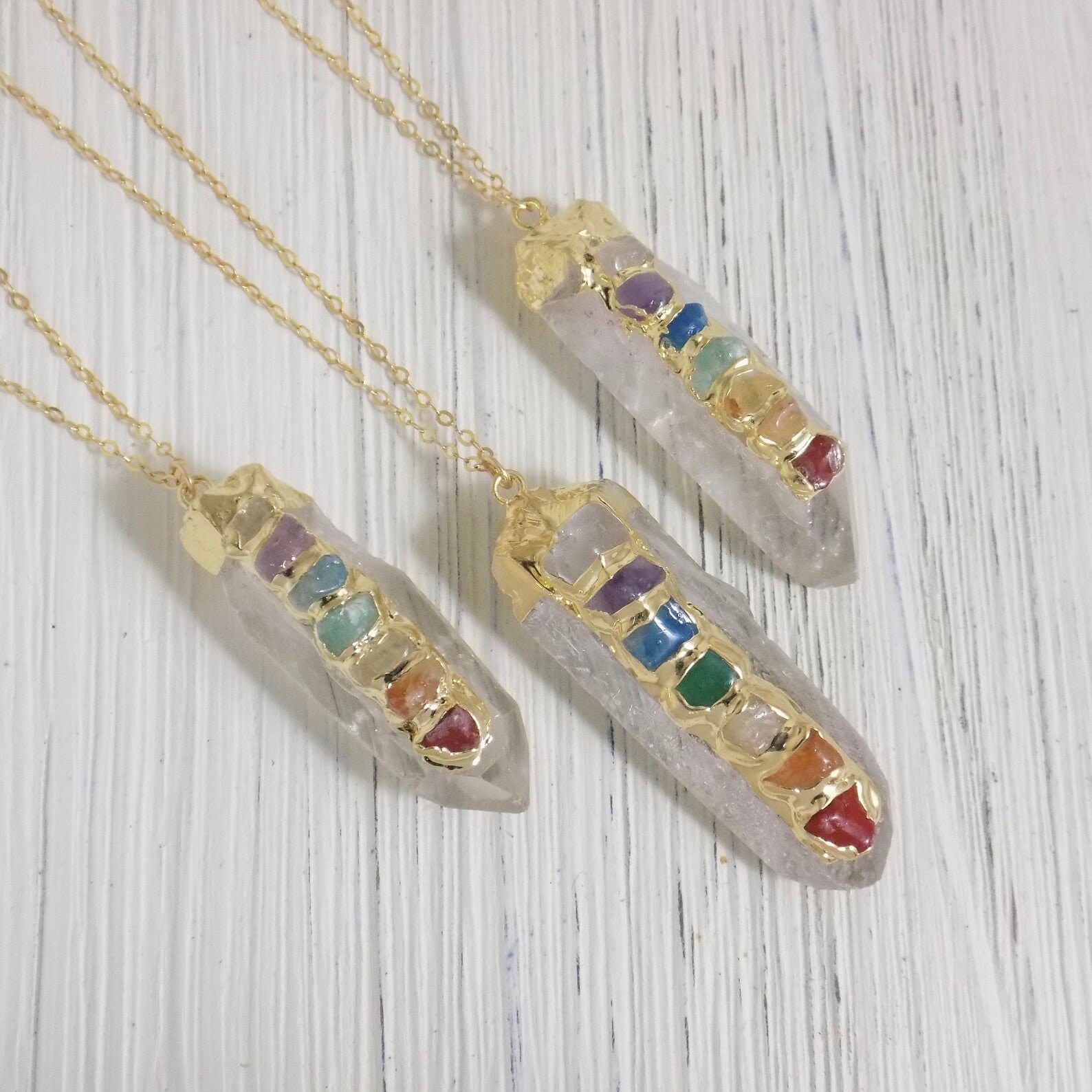 Mother Gift Women, Chakra Necklace, 7 Chakra Necklace, Crystal Necklace, Yoga Necklace, Gold Boho Necklace Long, April Birthstone, G12-111