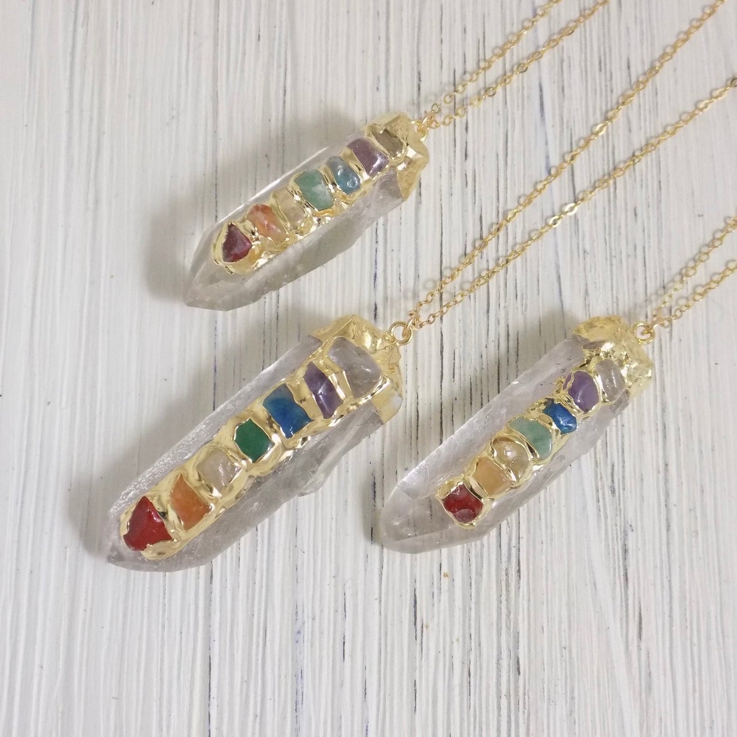 Mother Gift Women, Chakra Necklace, 7 Chakra Necklace, Crystal Necklace, Yoga Necklace, Gold Boho Necklace Long, April Birthstone, G12-111