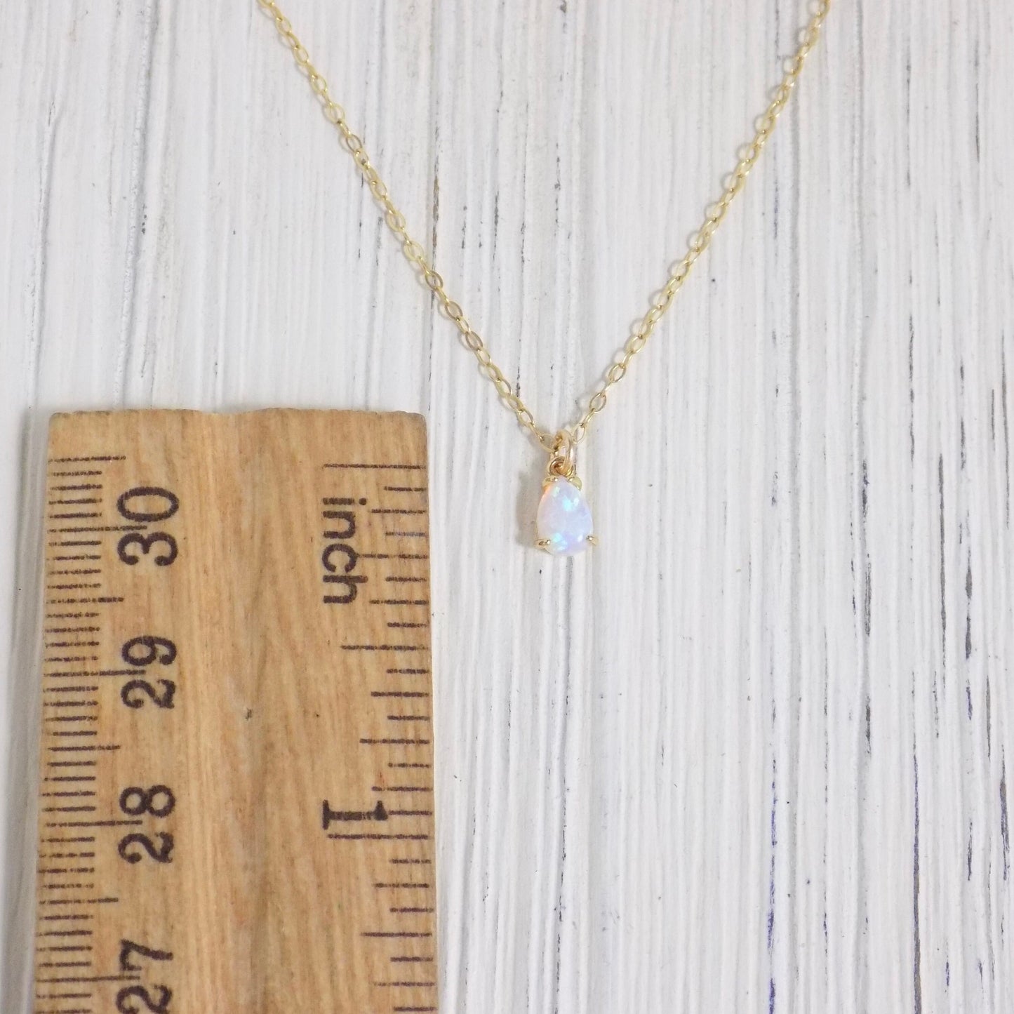 Mothers Day Gift, Tiny Opal Necklace Gold, 14K Gold Filled Chain, Teardrop Opal Charm Necklaces, L4-52