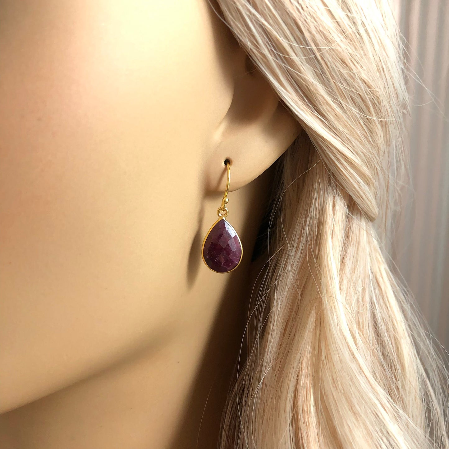 Ruby Earrings - Small Ruby Drop Earrings