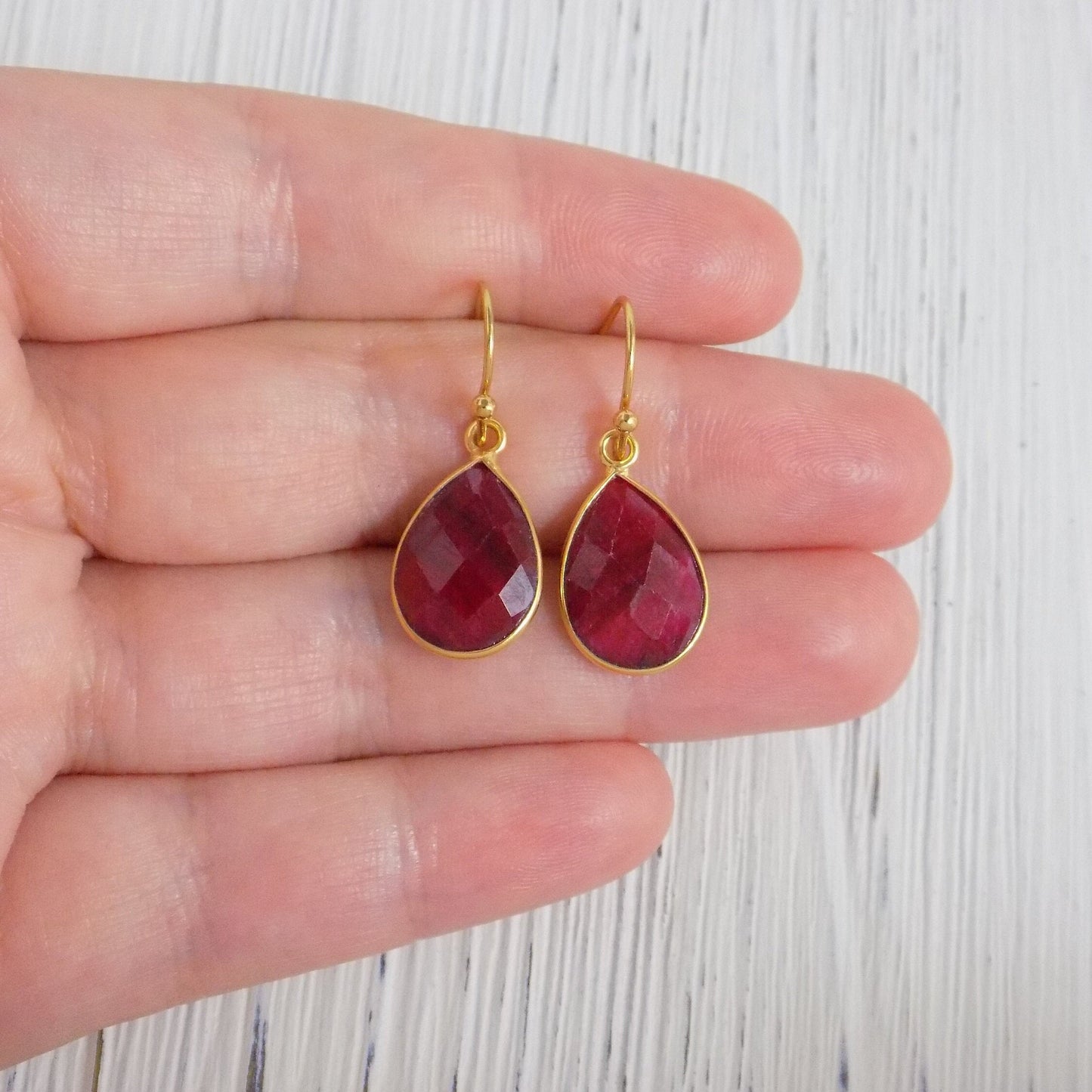 Ruby Earrings - Small Ruby Drop Earrings