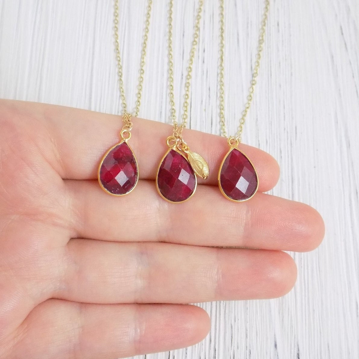 Genuine Ruby Necklace - Personalized Ruby Necklace Gold Fill