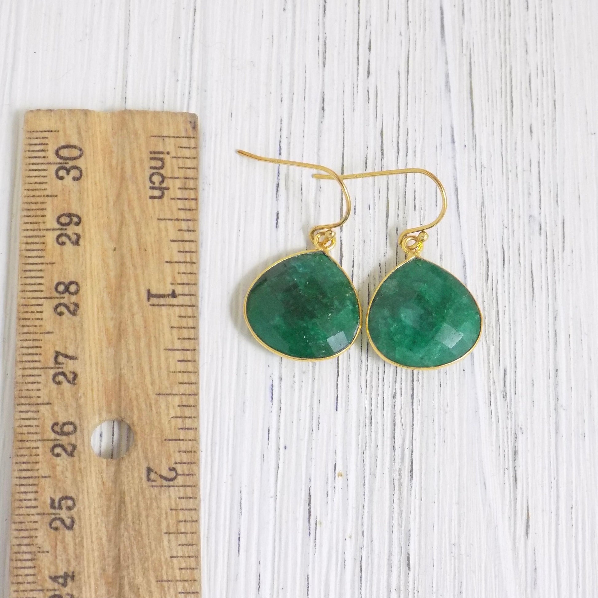 Green Emerald Earrings, Gold Emerald Dangle Earring, May Birthstone, Green Stone Teardrop, Mothers Gift, M5-339