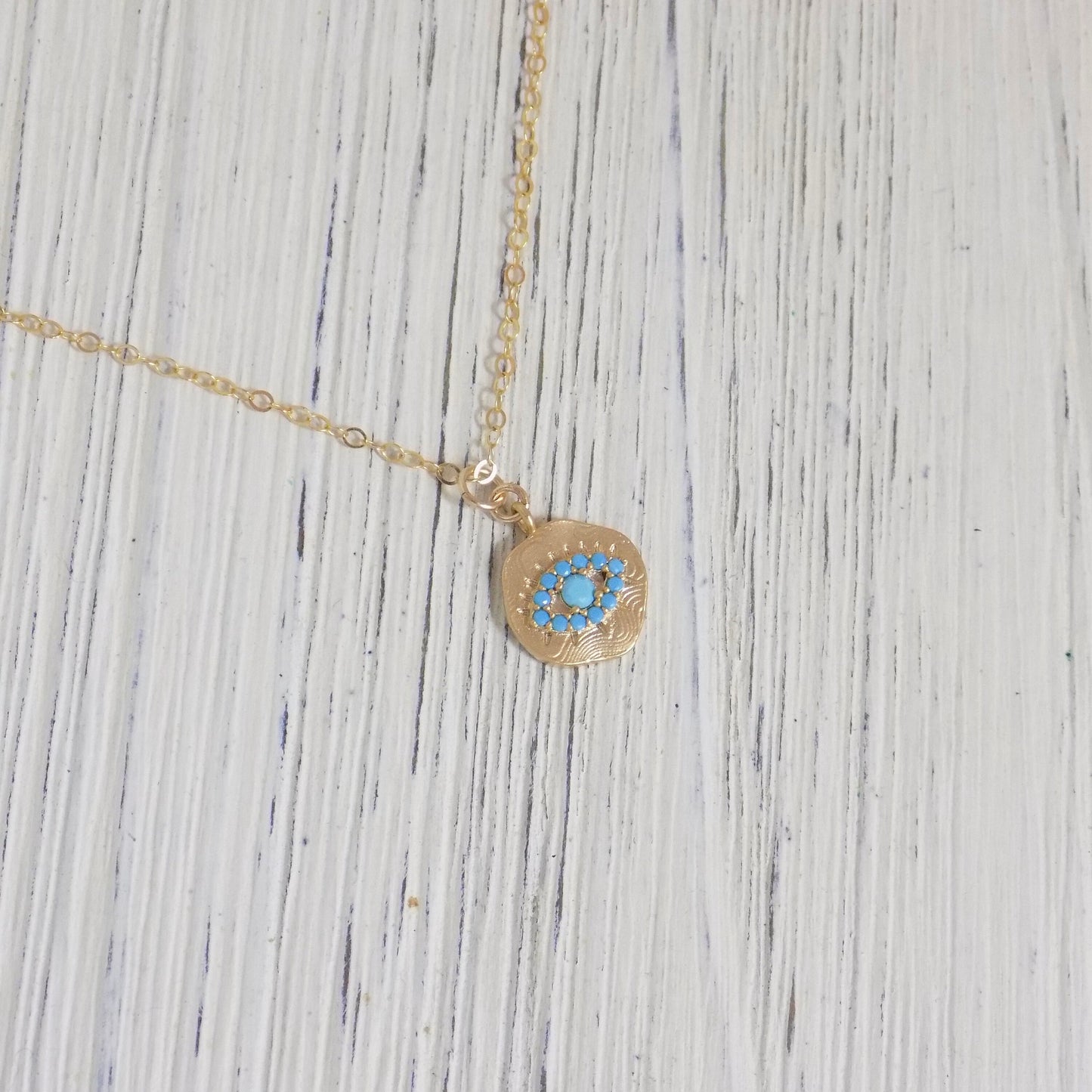 Gold Evil Eye Necklace - Turquoise Eye Charm Necklace