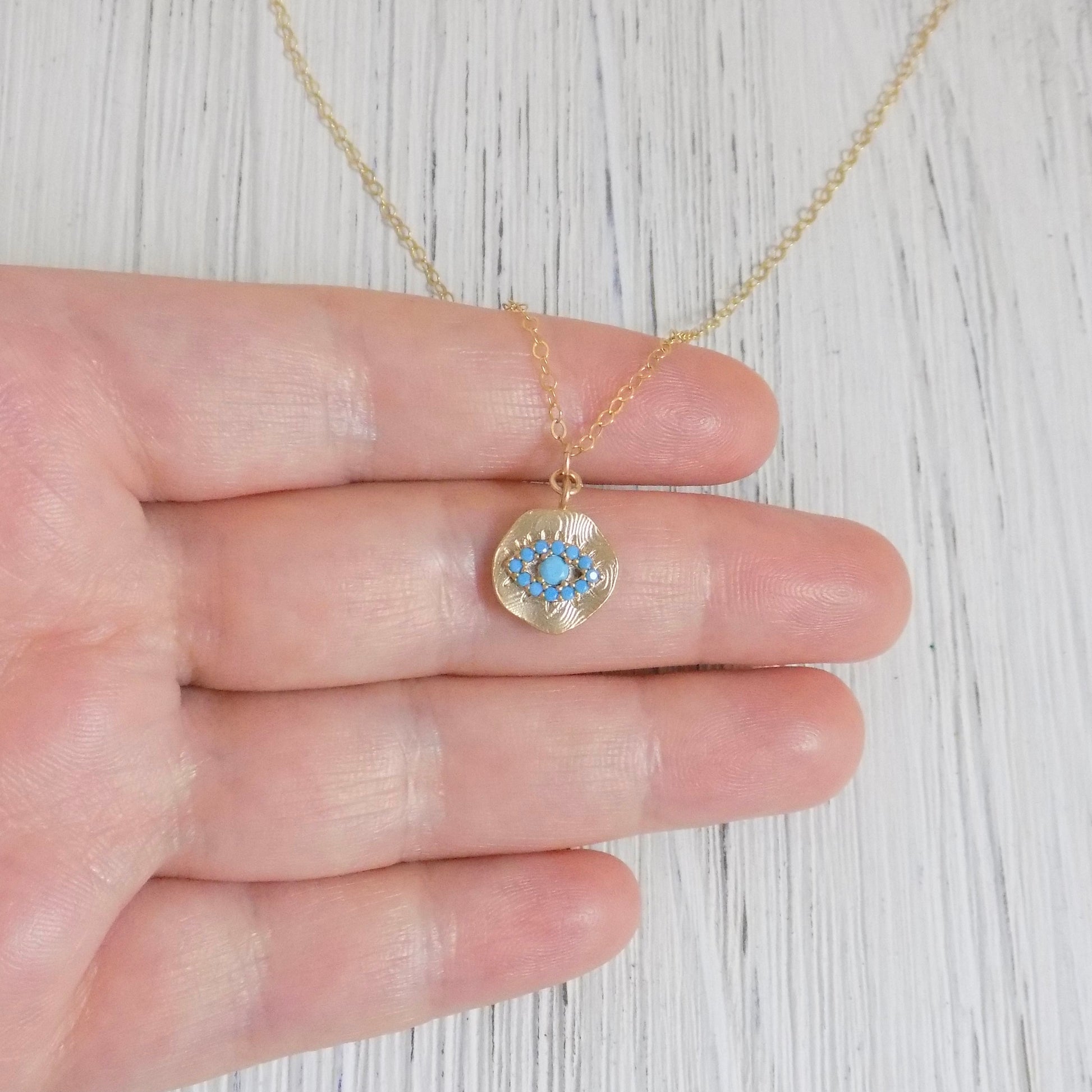 Gold Evil Eye Necklace - Turquoise Eye Charm Necklace