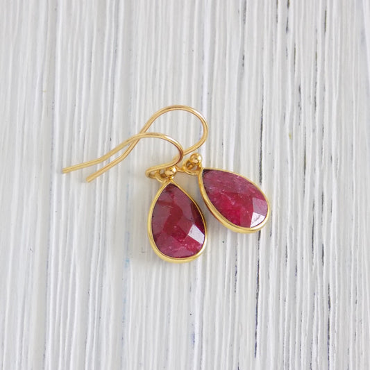 Small Ruby Earrings - Ruby Drop Earrings