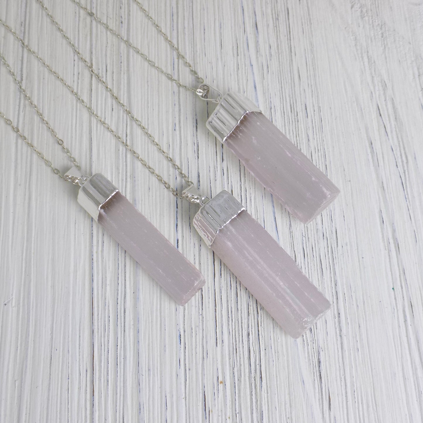 Pink Selenite Necklace Silver - Raw Selenite Pendant Necklace