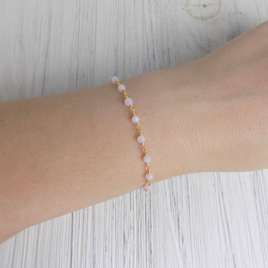 Tiny Rose Quartz Bracelet - Light Pink Bracelet Gold