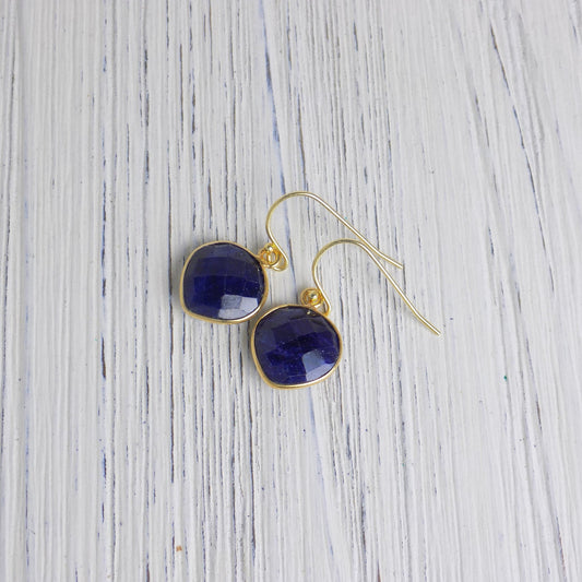 Blue Sapphire Drop Earrings Gold, Gifts For Mom, M5-383