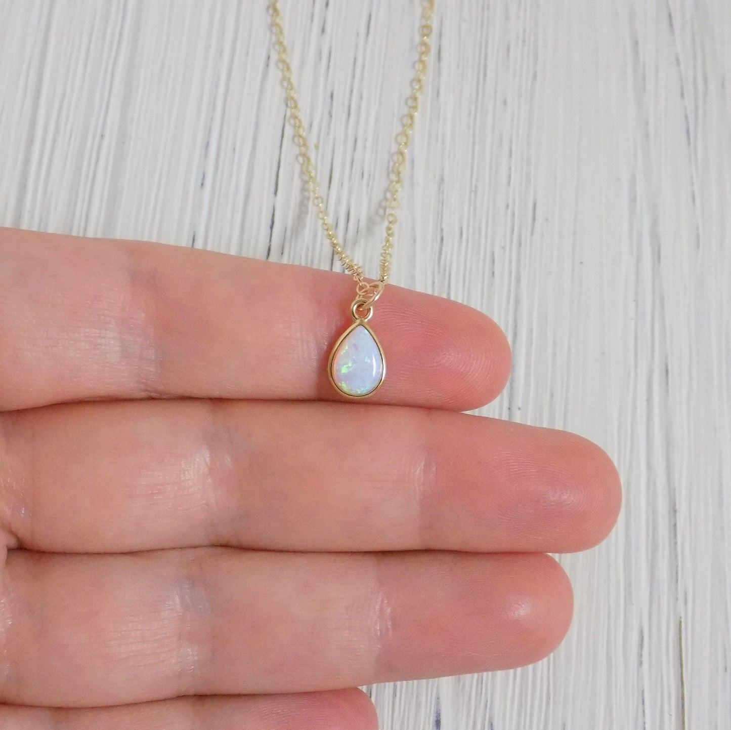 Tiny Opal Necklace Gold, Oval Opal Necklace, Light Blue Opal Necklace, Tiny Layering, October Birthday Gift, L1-02