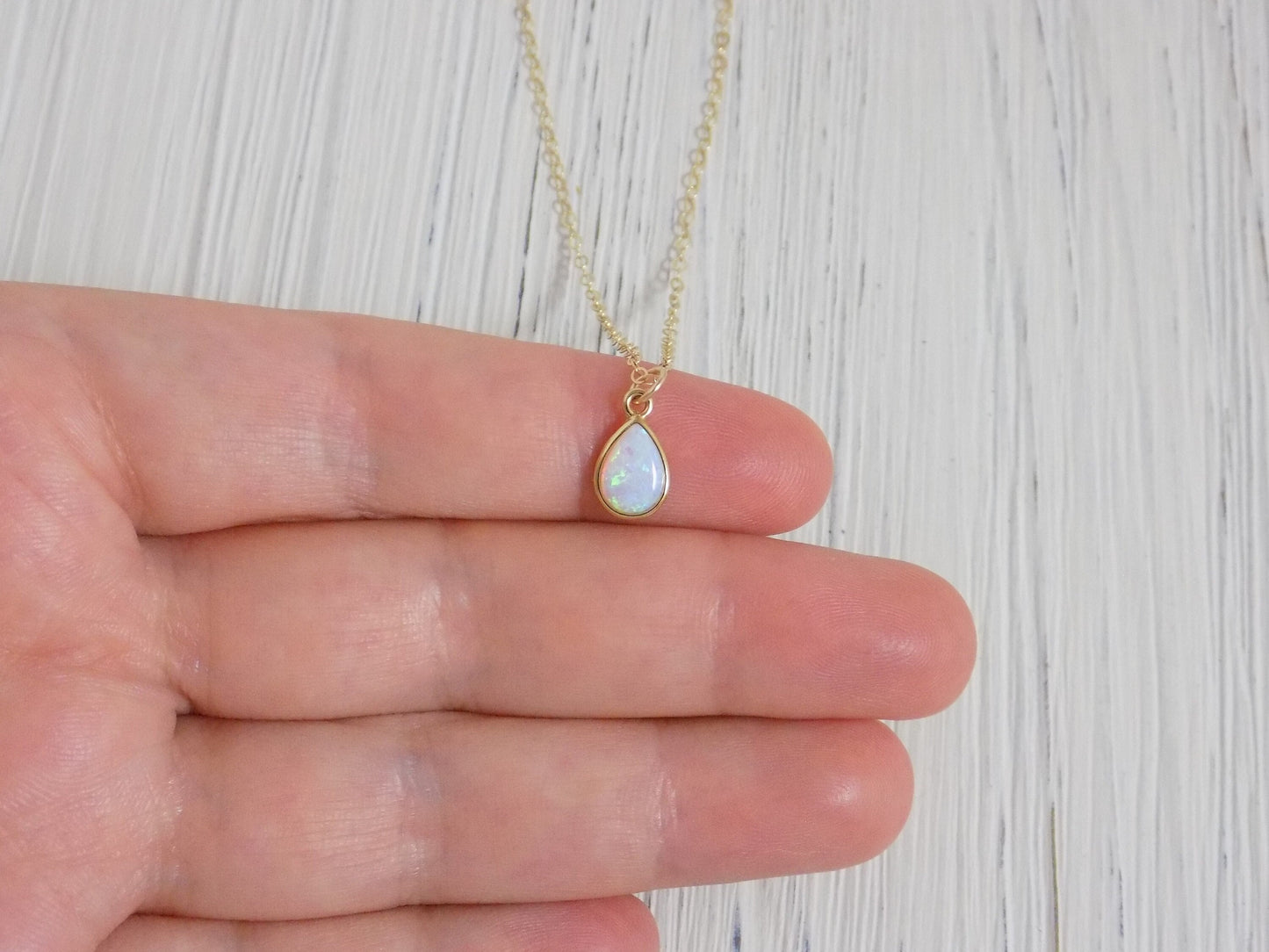 Tiny Opal Necklace Gold, Oval Opal Necklace, Light Blue Opal Necklace, Tiny Layering, October Birthday Gift, L1-02