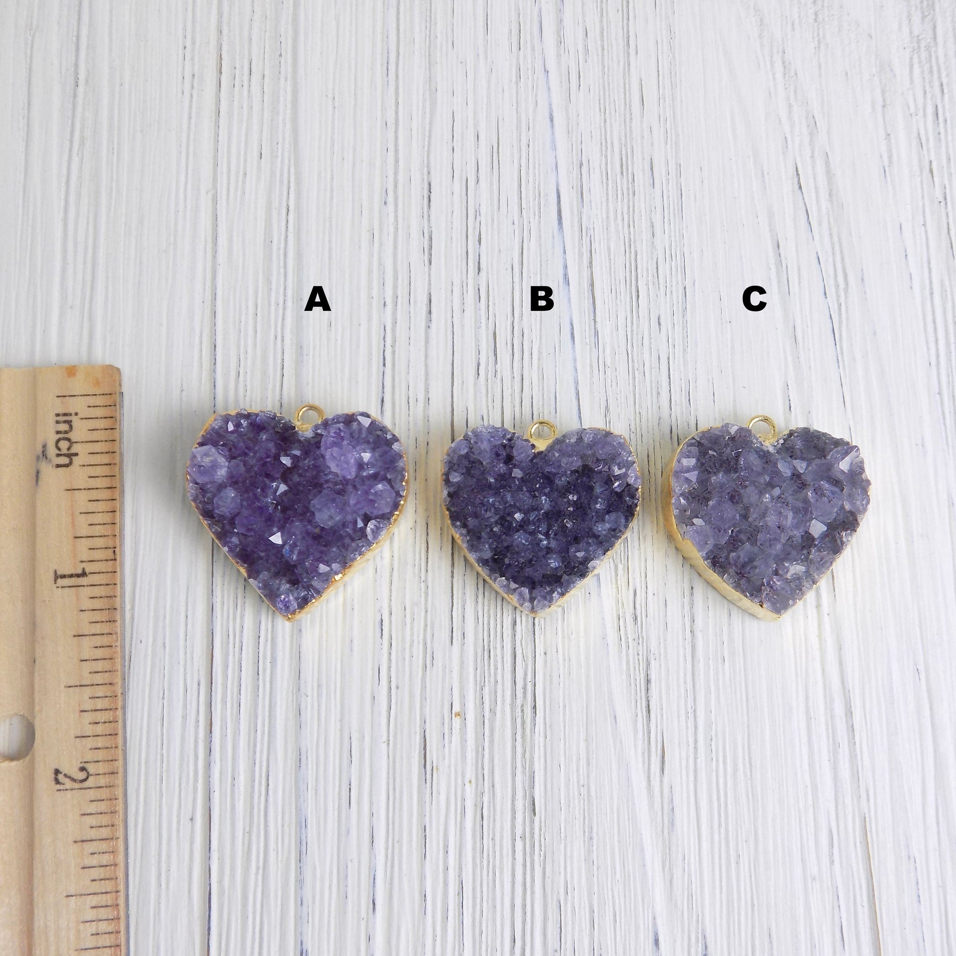 Heart Necklace, Amethyst Gemstone Necklace, Druzy Pendant, Gift Women, R11-06