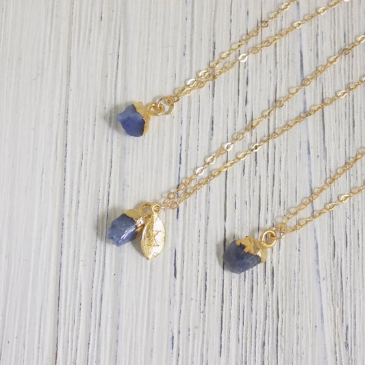 Tiny Tanzanite Necklace Gold - Personalized Tanzanite Necklace Raw Stone