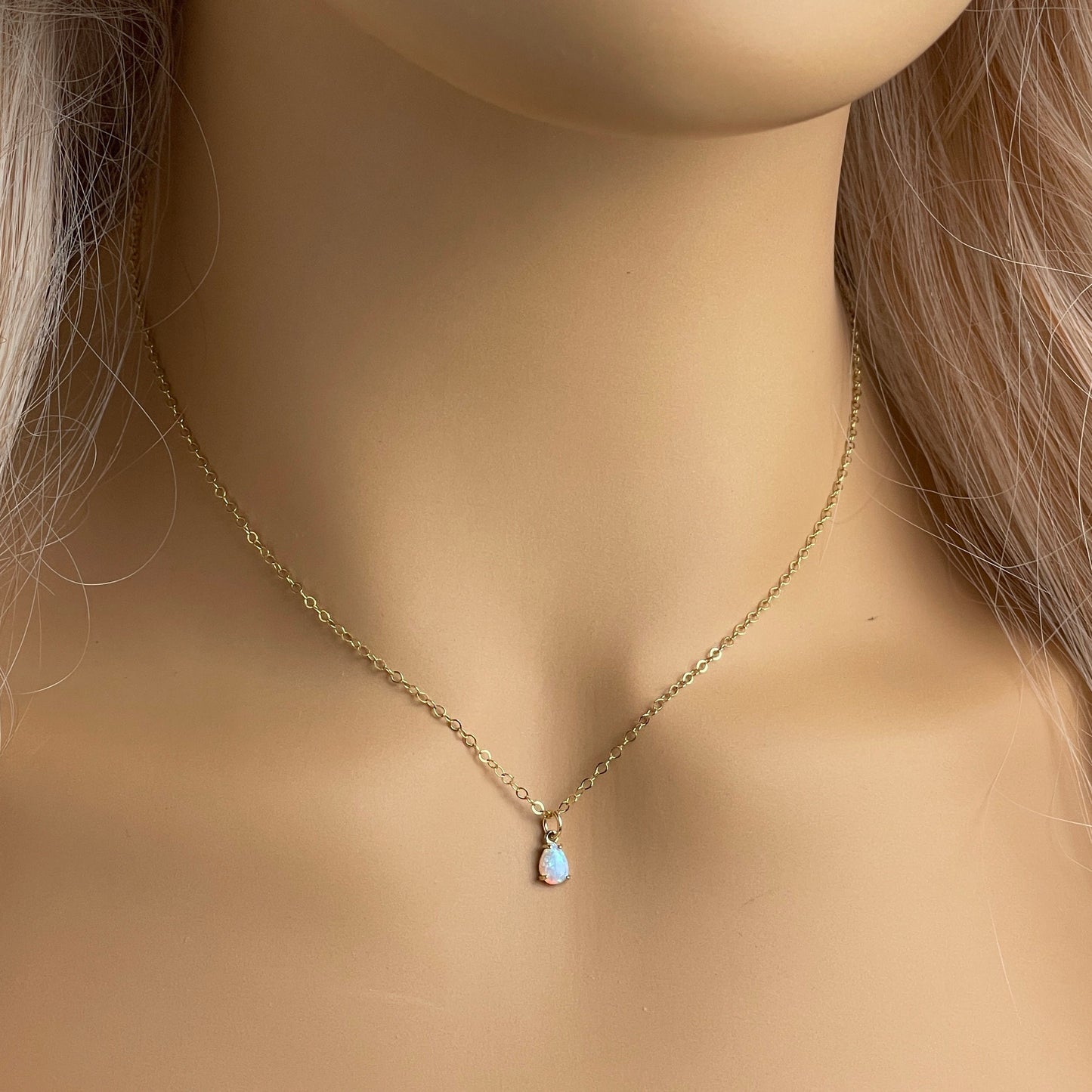 Tiny Opal Necklace Gold - Teardrop Opal Necklace