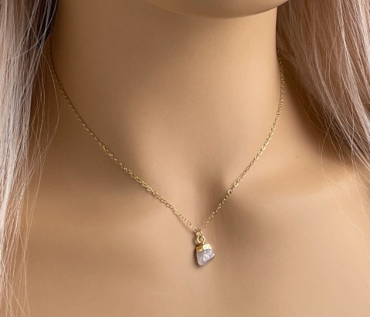 Gifts For Her - Raw Rose Quartz Necklace on 14K Gold Filled Chain