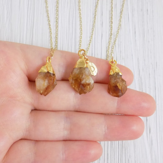 Raw Citrine Crystal Necklace Gold, Personalized Citrine Pendant, November Birthstone, Christmas Gift For Best Friend, R13-20