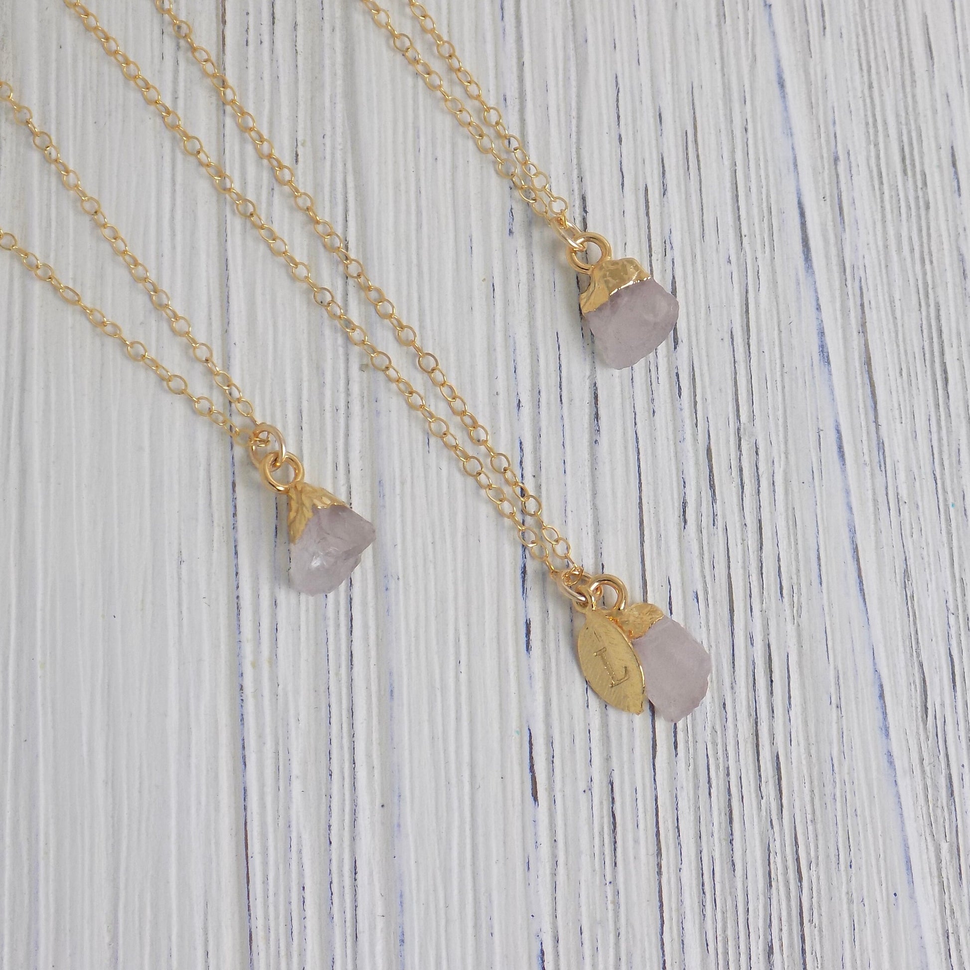 Gifts For Her - Raw Rose Quartz Necklace on 14K Gold Filled Chain