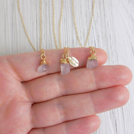 Gifts For Her - Raw Rose Quartz Necklace on 14K Gold Filled Chain